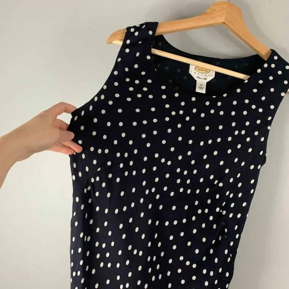 Talbots Polka Dot Sleeveless 100% Silk Midi Dress 10 Petites - Picture 2 of 12